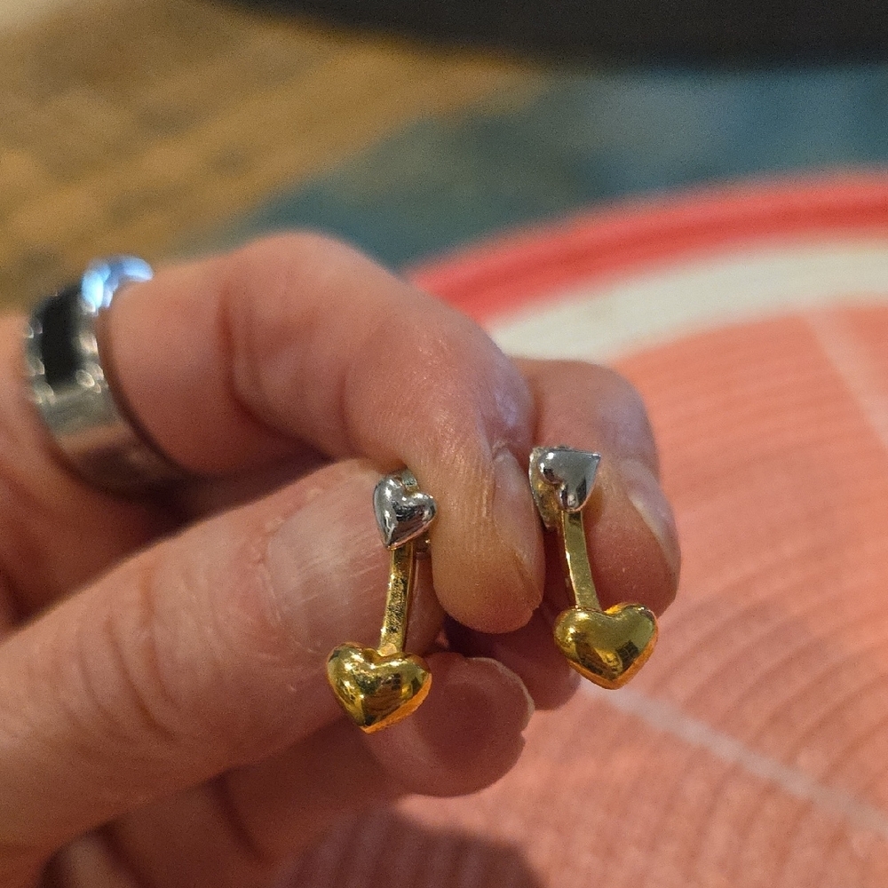 Gold and Silver Heart Drop Earrings